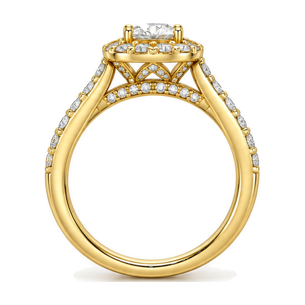 Cushion Halo Round Moissanite Engagement Ring, 0.50 ct side view