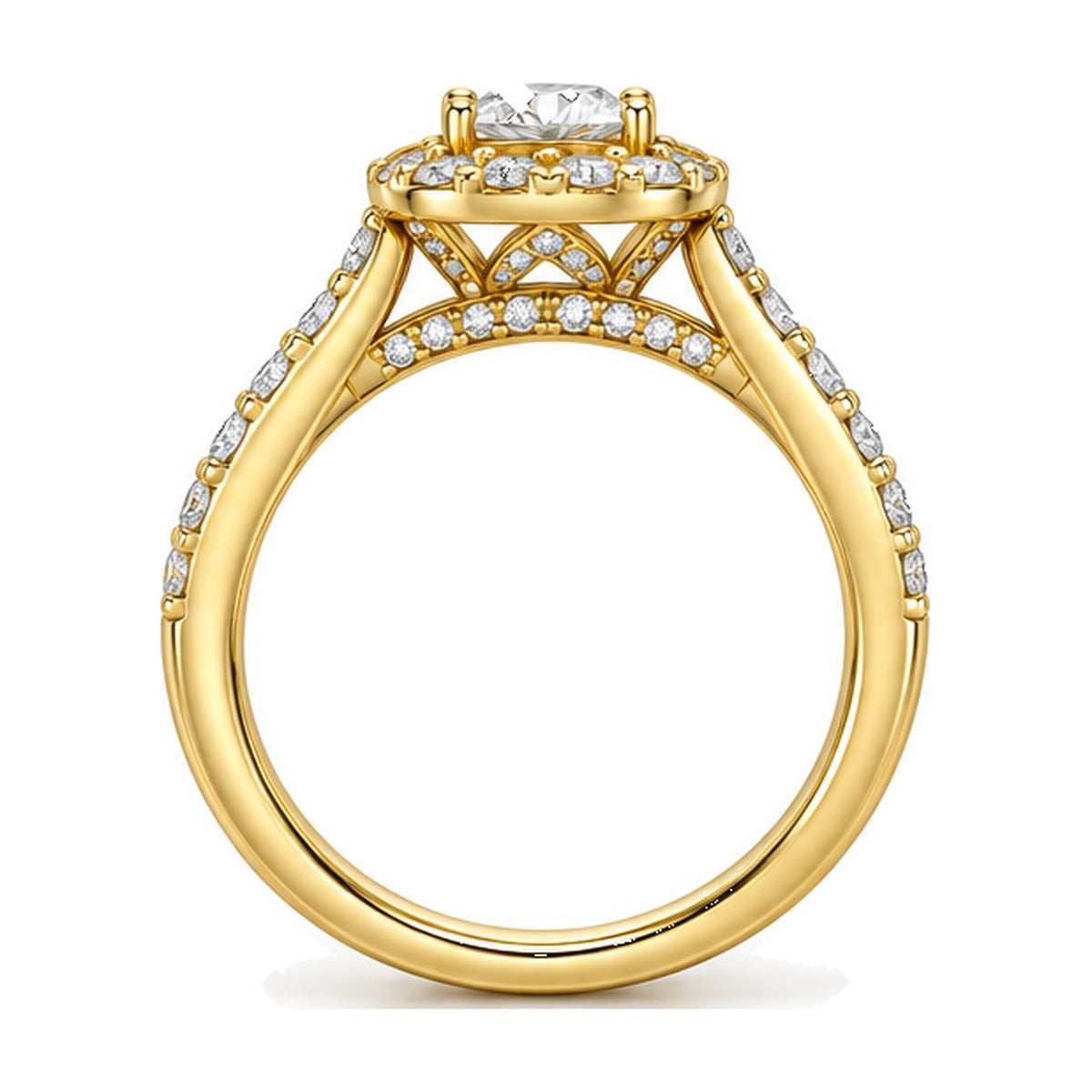 Cushion Halo Round Moissanite Engagement Ring, 0.50 ct side view