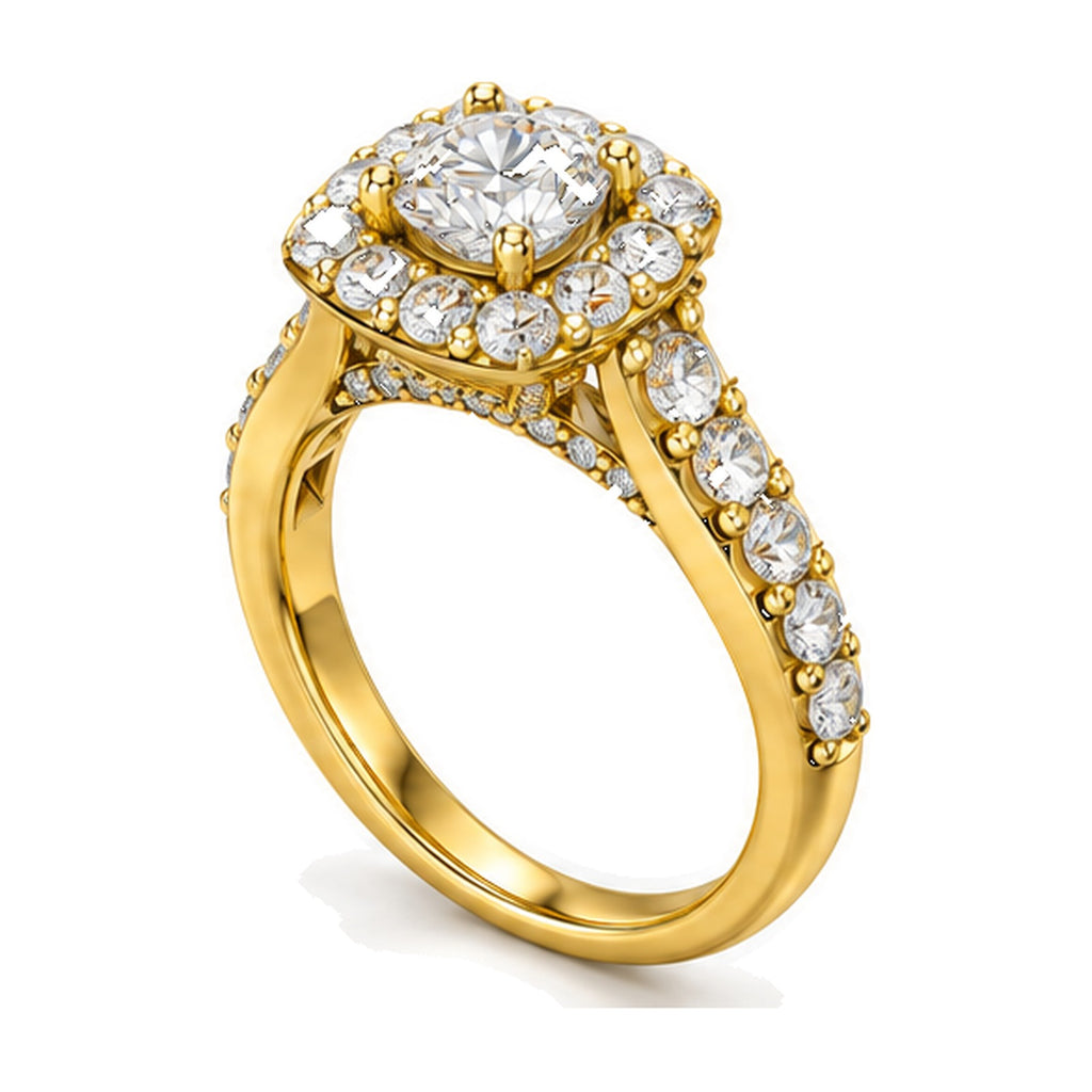 Cushion Halo Round Moissanite Engagement Ring, 0.75 ct angle view