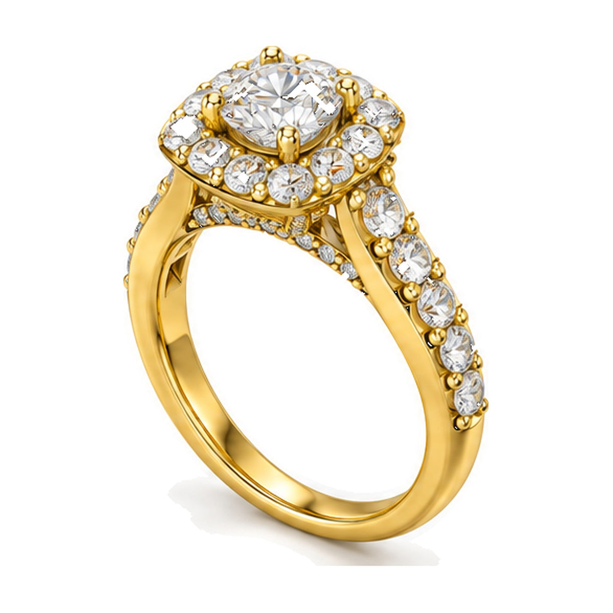 Cushion Halo Round Moissanite Engagement Ring, 0.75 ct angle view