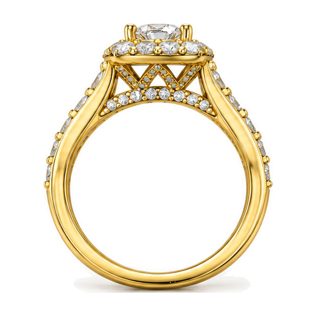 Cushion Halo Round Moissanite Engagement Ring, 0.75 ct back view