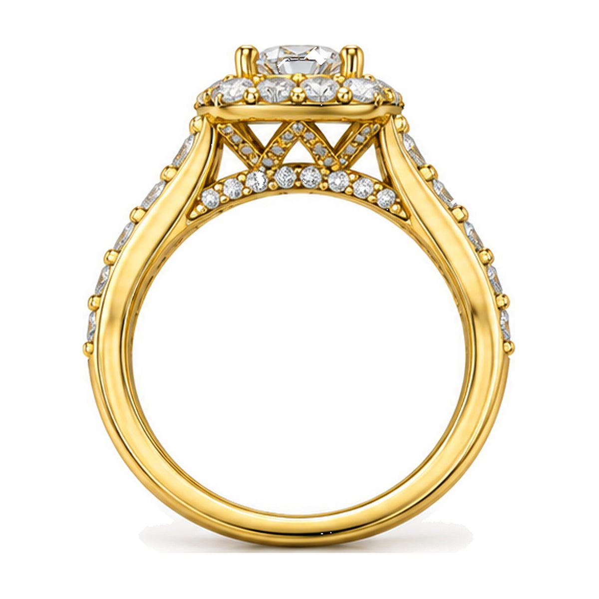 Cushion Halo Round Moissanite Engagement Ring, 0.75 ct back view