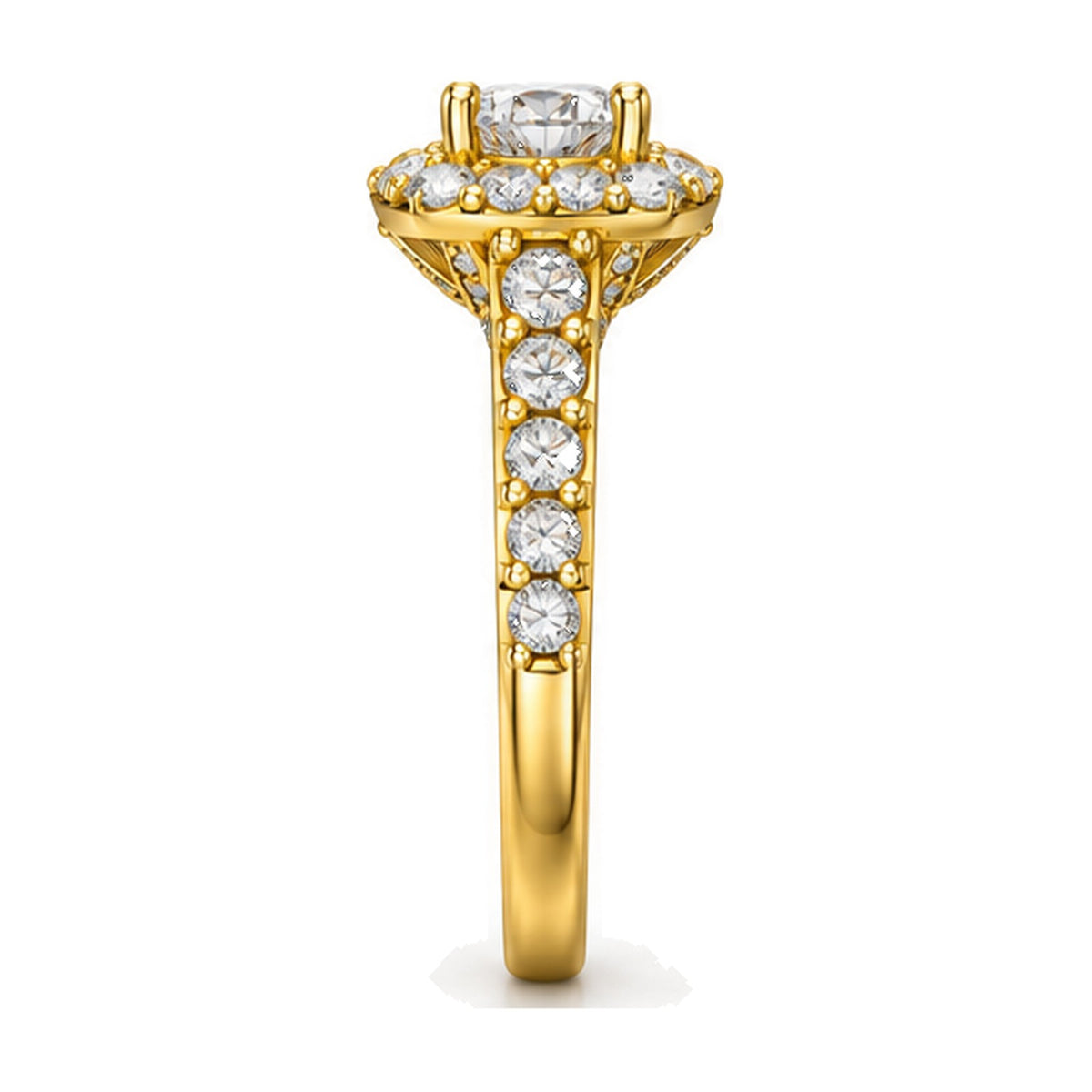 Cushion Halo Round Moissanite Engagement Ring, 0.75 ct side view