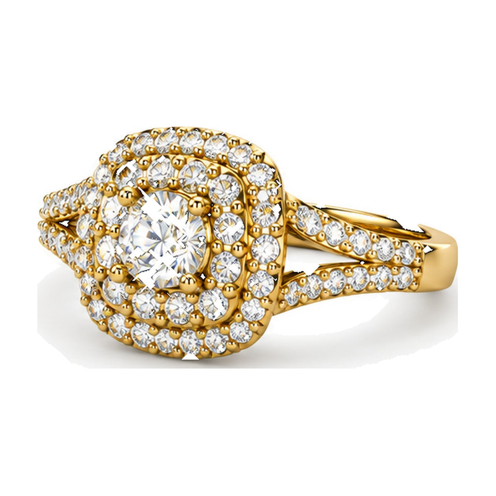 Cushion Double Halo Split Shank Round Engagement Ring, 0.50 ct angle view