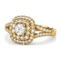 Cushion Double Halo Split Shank Round Engagement Ring, 0.50 ct angle view