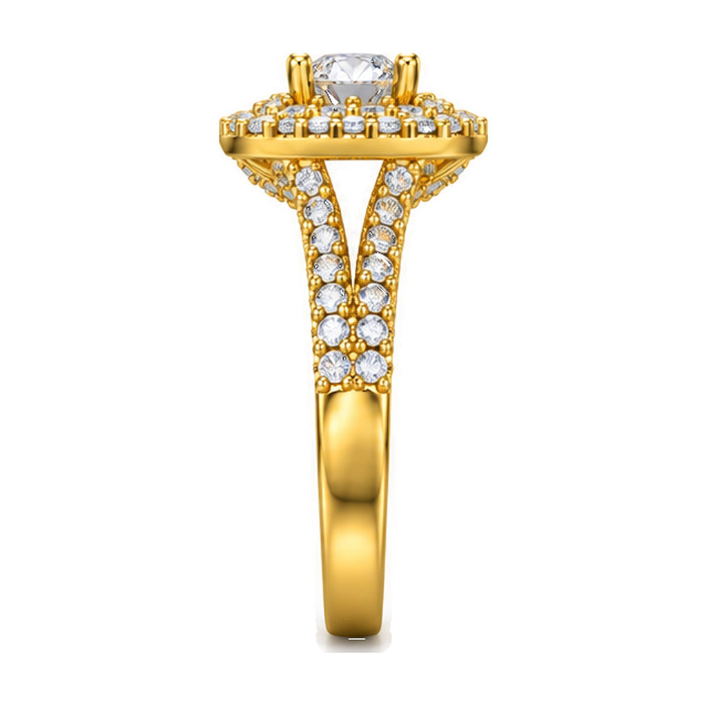 Cushion Double Halo Split Shank Round Engagement Ring, 0.75 ct angle view