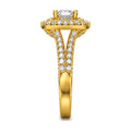 Cushion Double Halo Split Shank Round Engagement Ring, 0.75 ct angle view