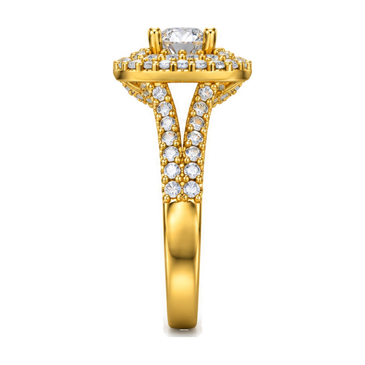 Cushion Double Halo Split Shank Round Engagement Ring, 0.75 ct angle view