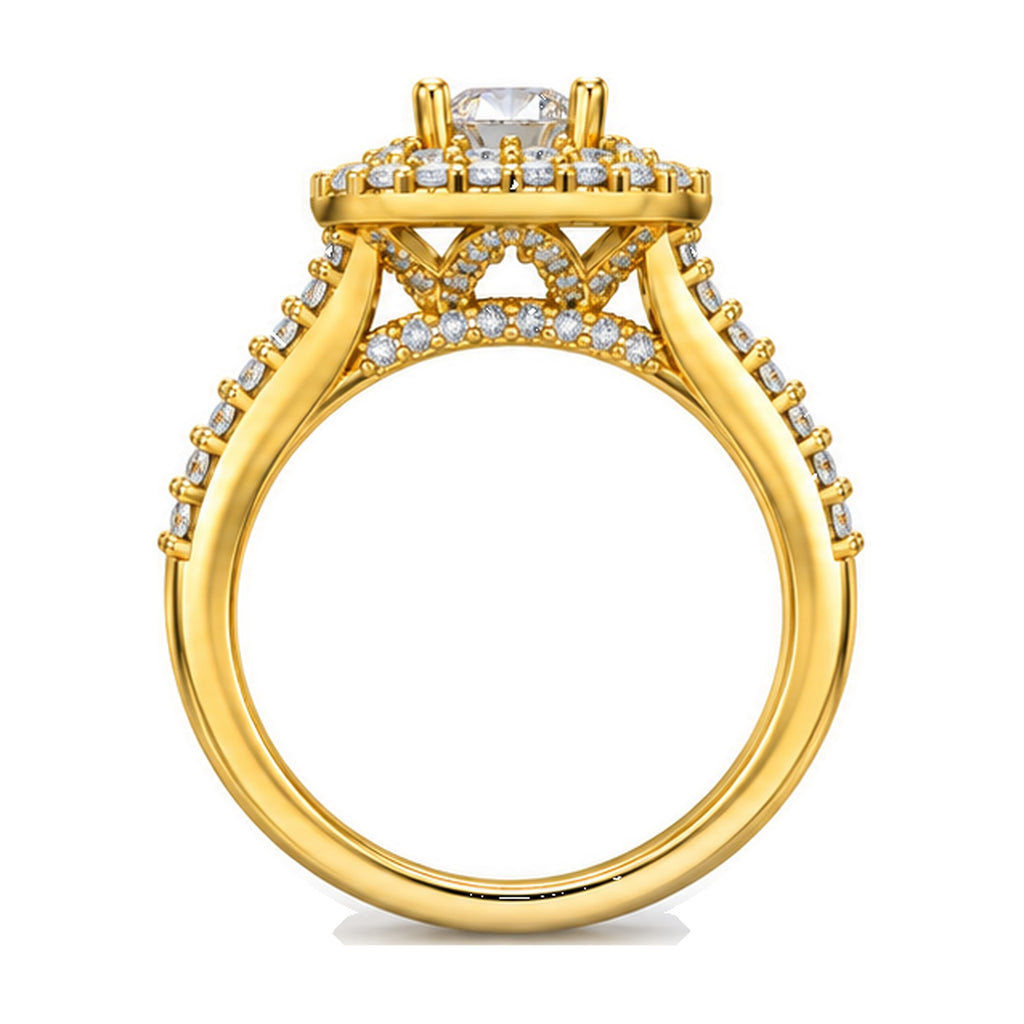 Cushion Double Halo Split Shank Round Engagement Ring, 0.75 ct side view