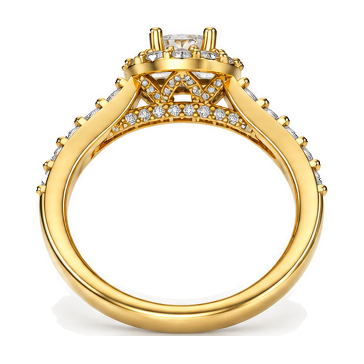 Floral Halo Round Moissanite Engagement Ring, 0.33 ct back view