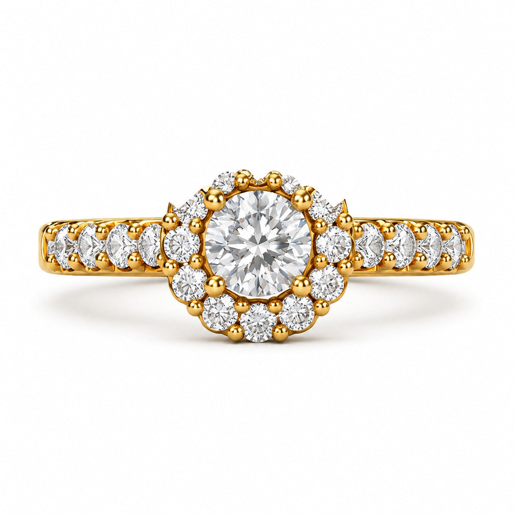 Floral Halo Round Moissanite Engagement Ring, 0.33 ct front view