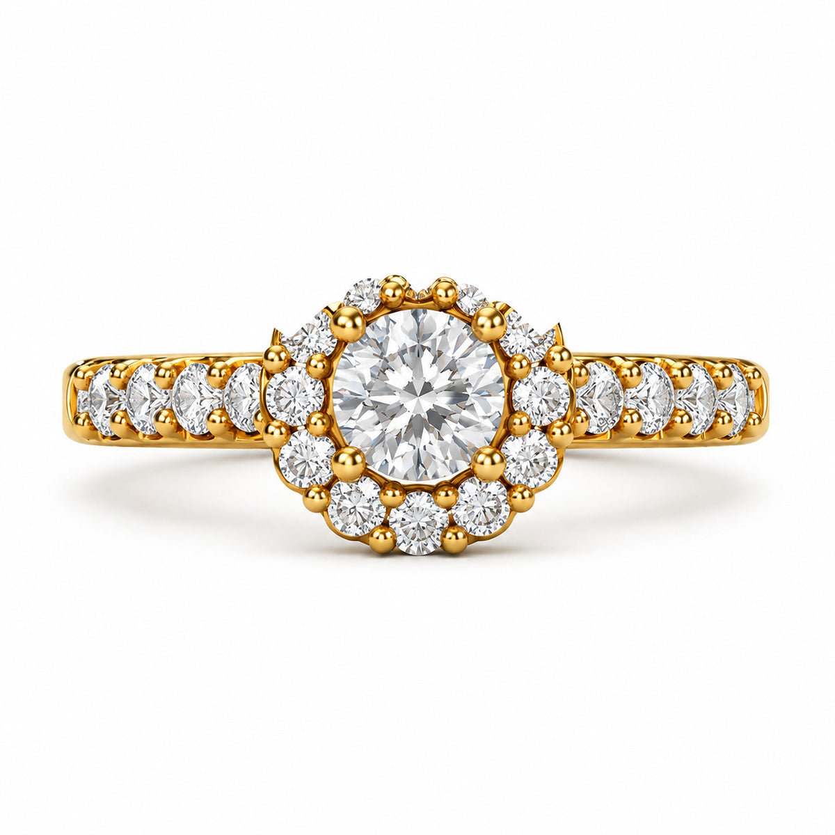 Floral Halo Round Moissanite Engagement Ring, 0.33 ct front view