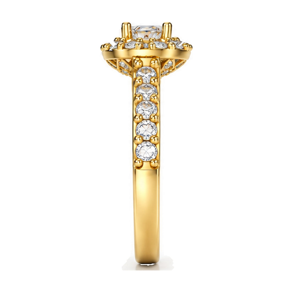 Floral Halo Round Moissanite Engagement Ring, 0.33 ct side view