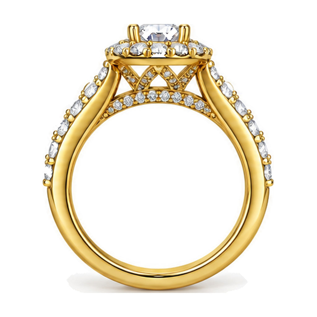 Floral Halo Round Moissanite Engagement Ring, 0.50 ct back view