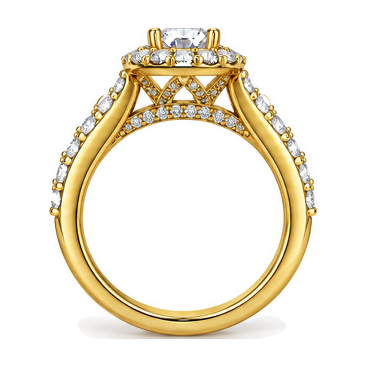 Floral Halo Round Moissanite Engagement Ring, 0.50 ct back view