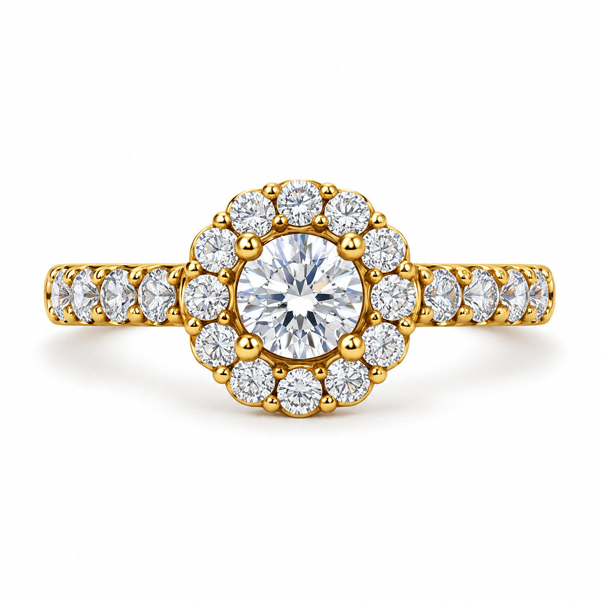 Floral Halo Round Moissanite Engagement Ring, 0.50 ct front view