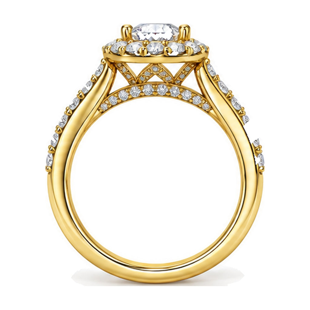 Floral Halo Round Moissanite Engagement Ring, 0.50 ct side view