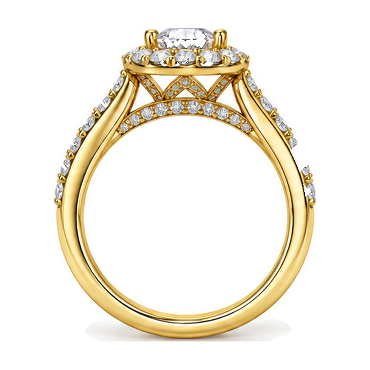 Floral Halo Round Moissanite Engagement Ring, 0.50 ct side view