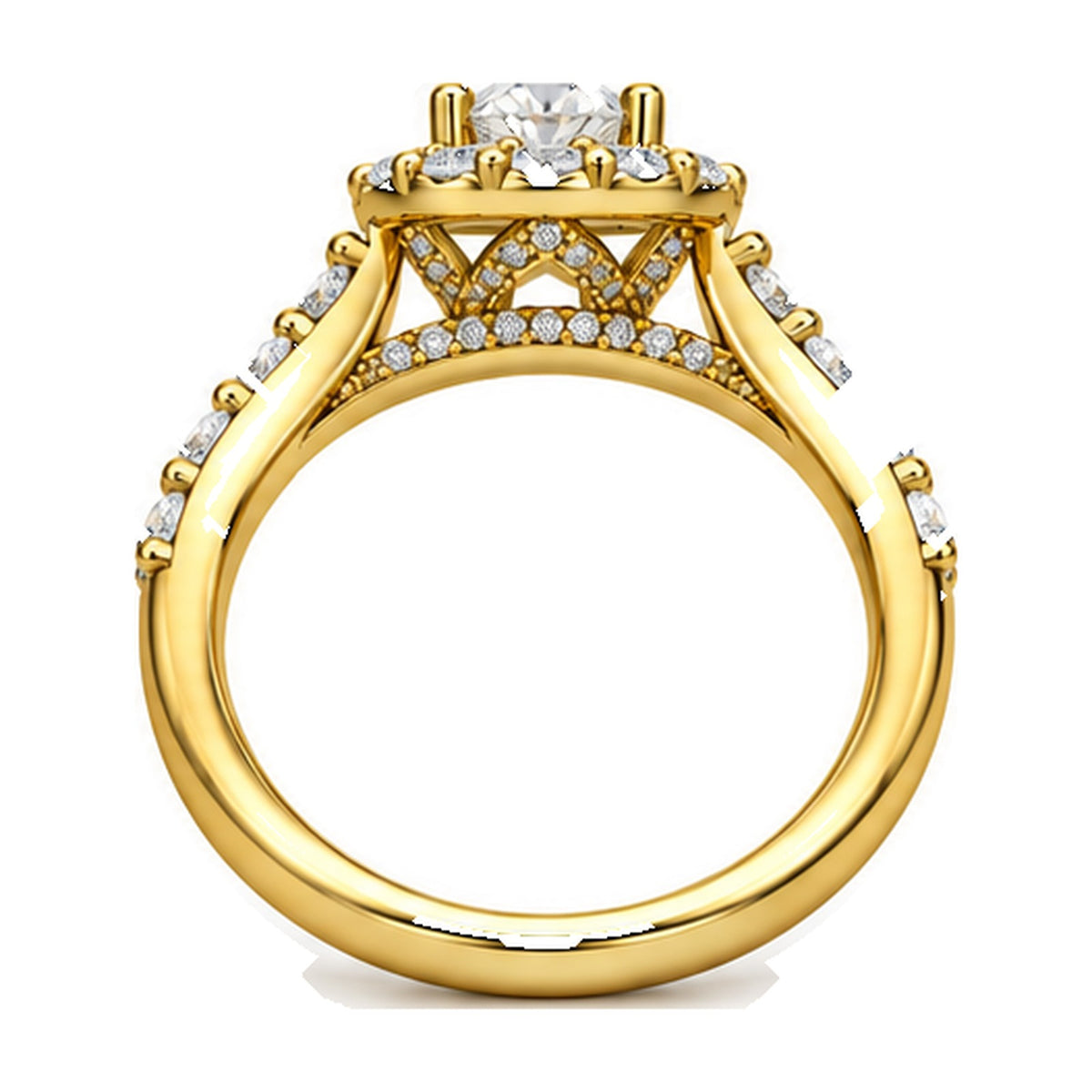 Floral Halo Round Moissanite Engagement Ring, 0.75 ct back view
