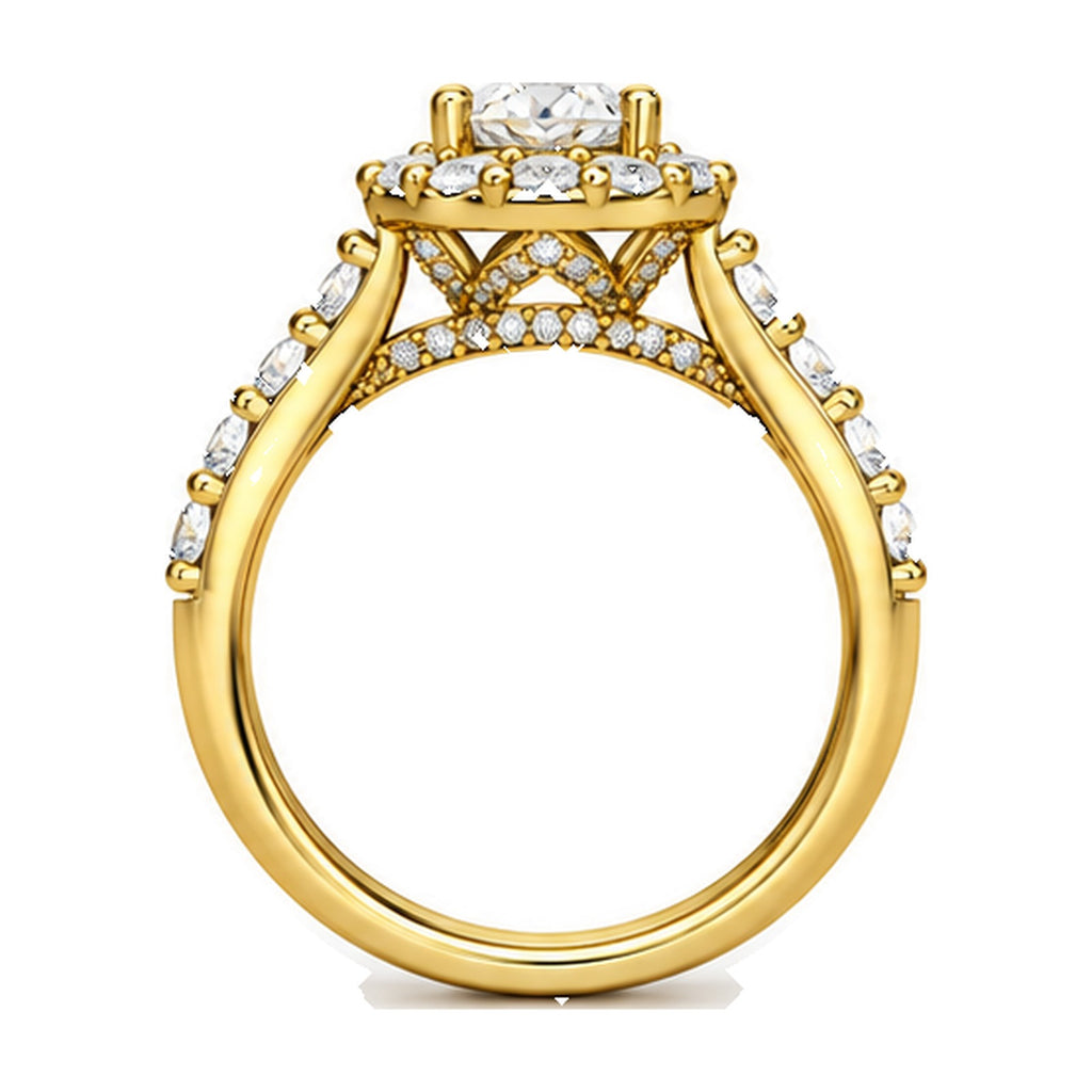 Floral Halo Round Moissanite Engagement Ring, 0.75 ct side view
