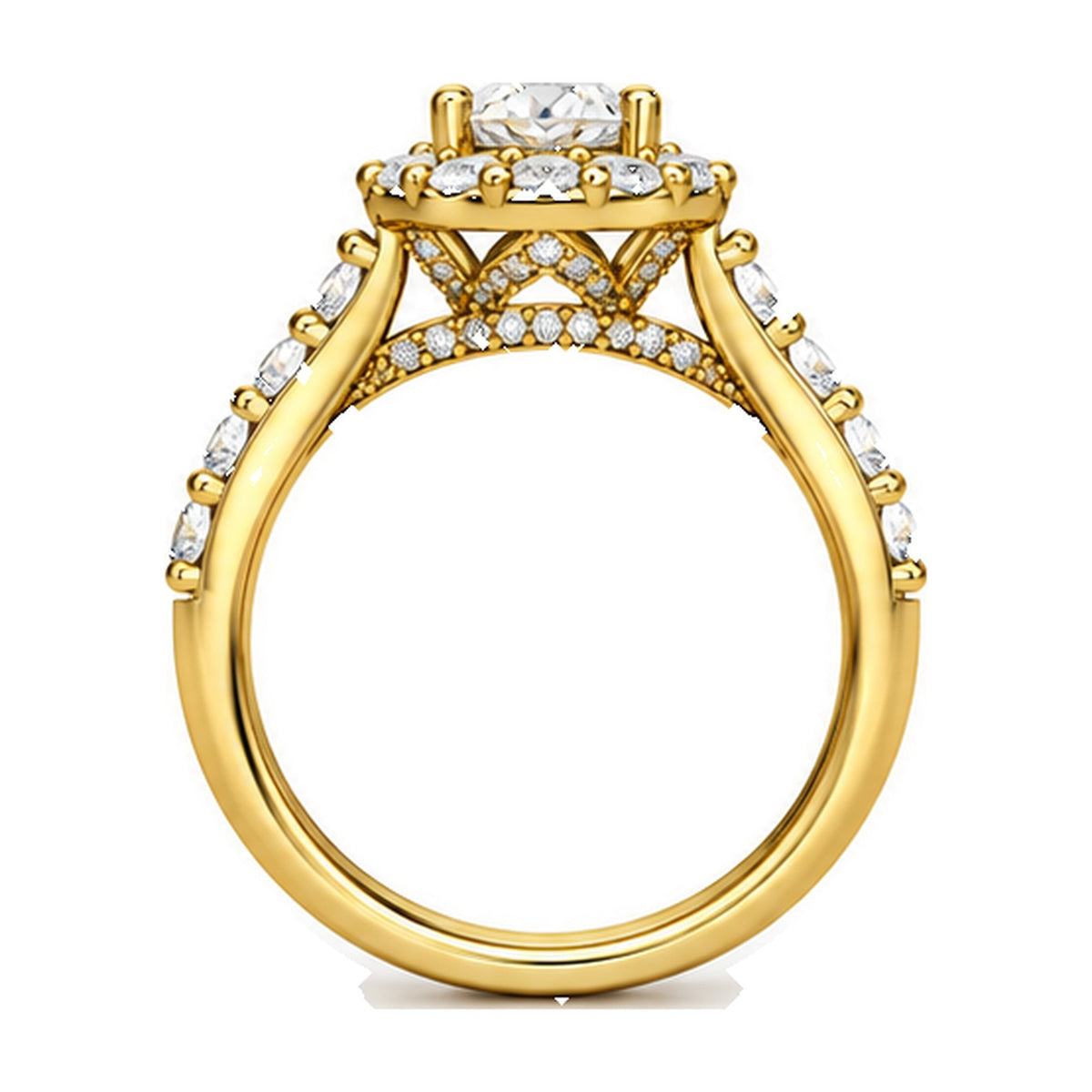 Floral Halo Round Moissanite Engagement Ring, 0.75 ct side view