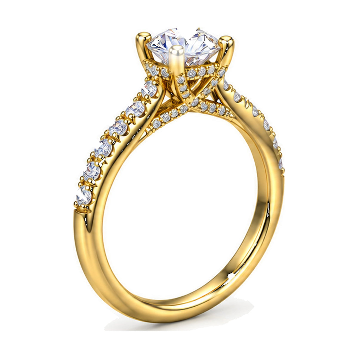 Round Solitaire Engagement Ring with Pavé Crossover Shank, 1 ct angle view
