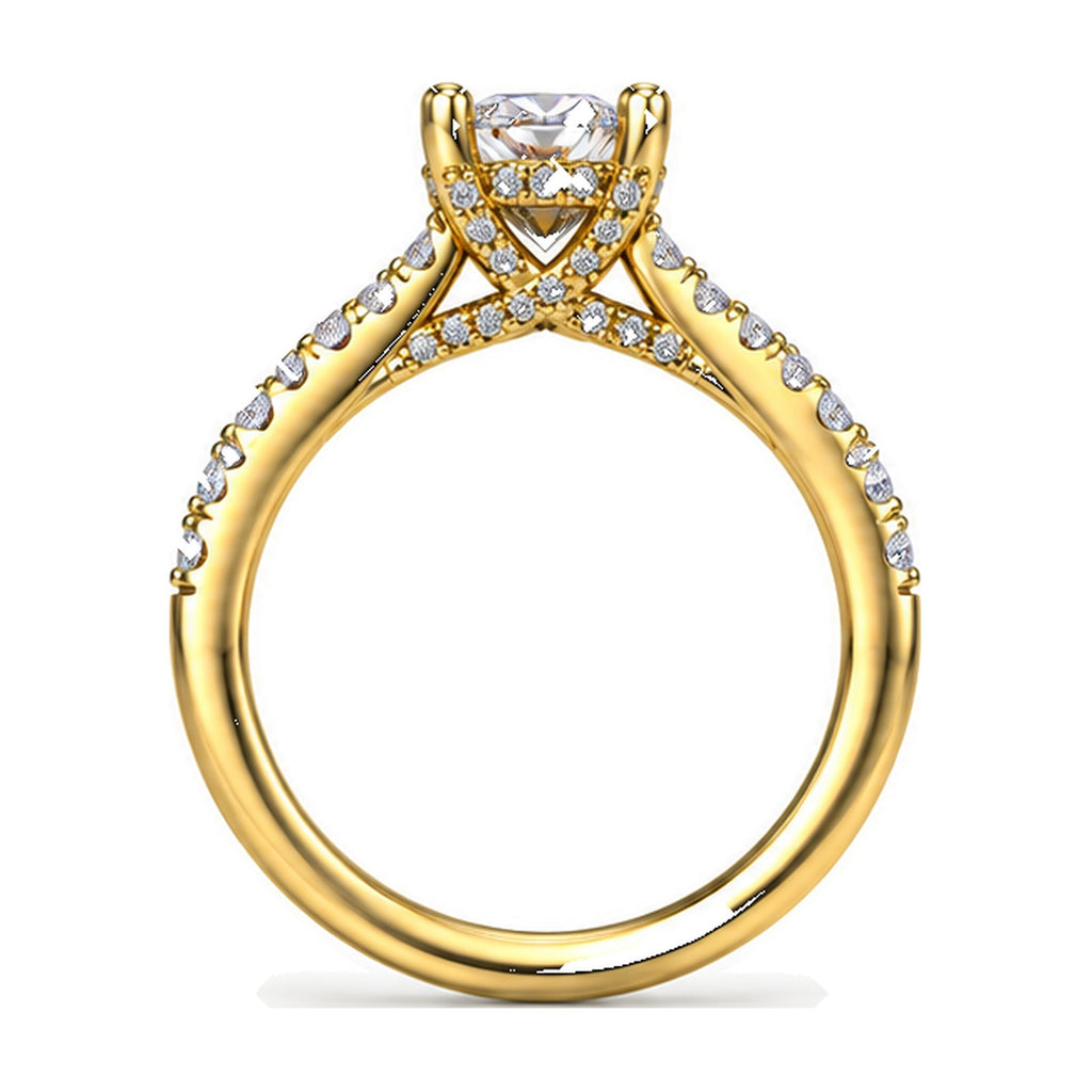 Round Solitaire Engagement Ring with Pavé Crossover Shank, 1 ct back view