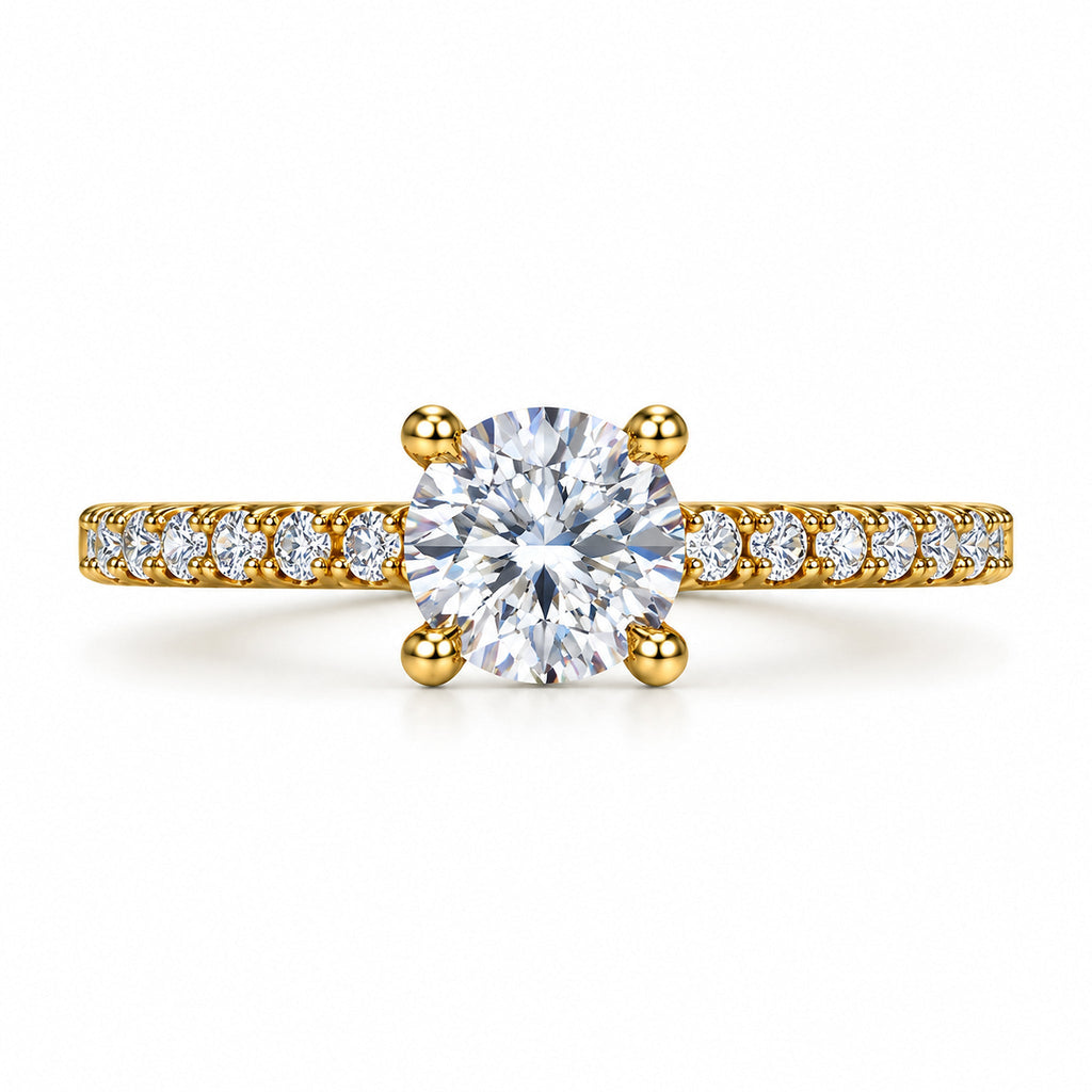 Round Solitaire Engagement Ring with Pavé Crossover Shank, 1 ct front view