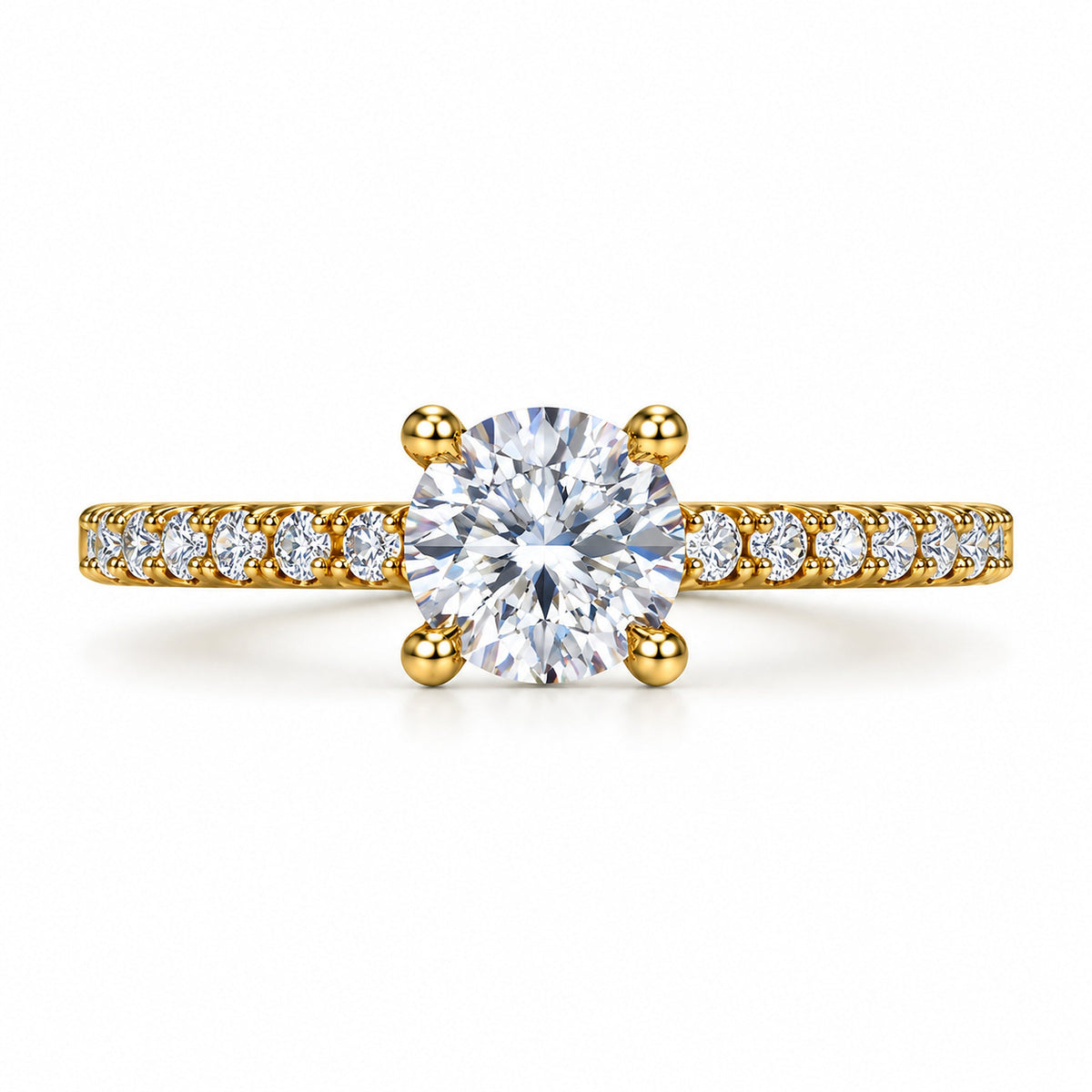 Round Solitaire Engagement Ring with Pavé Crossover Shank, 1 ct front view