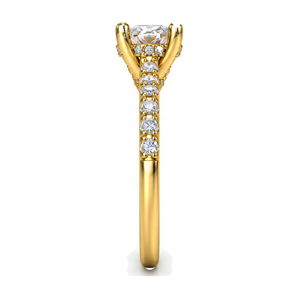 Round Solitaire Engagement Ring with Pavé Crossover Shank, 1 ct side view