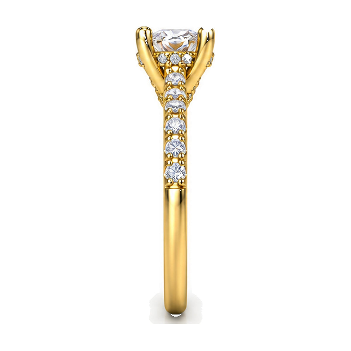 Round Solitaire Engagement Ring with Pavé Crossover Shank, 1 ct side view