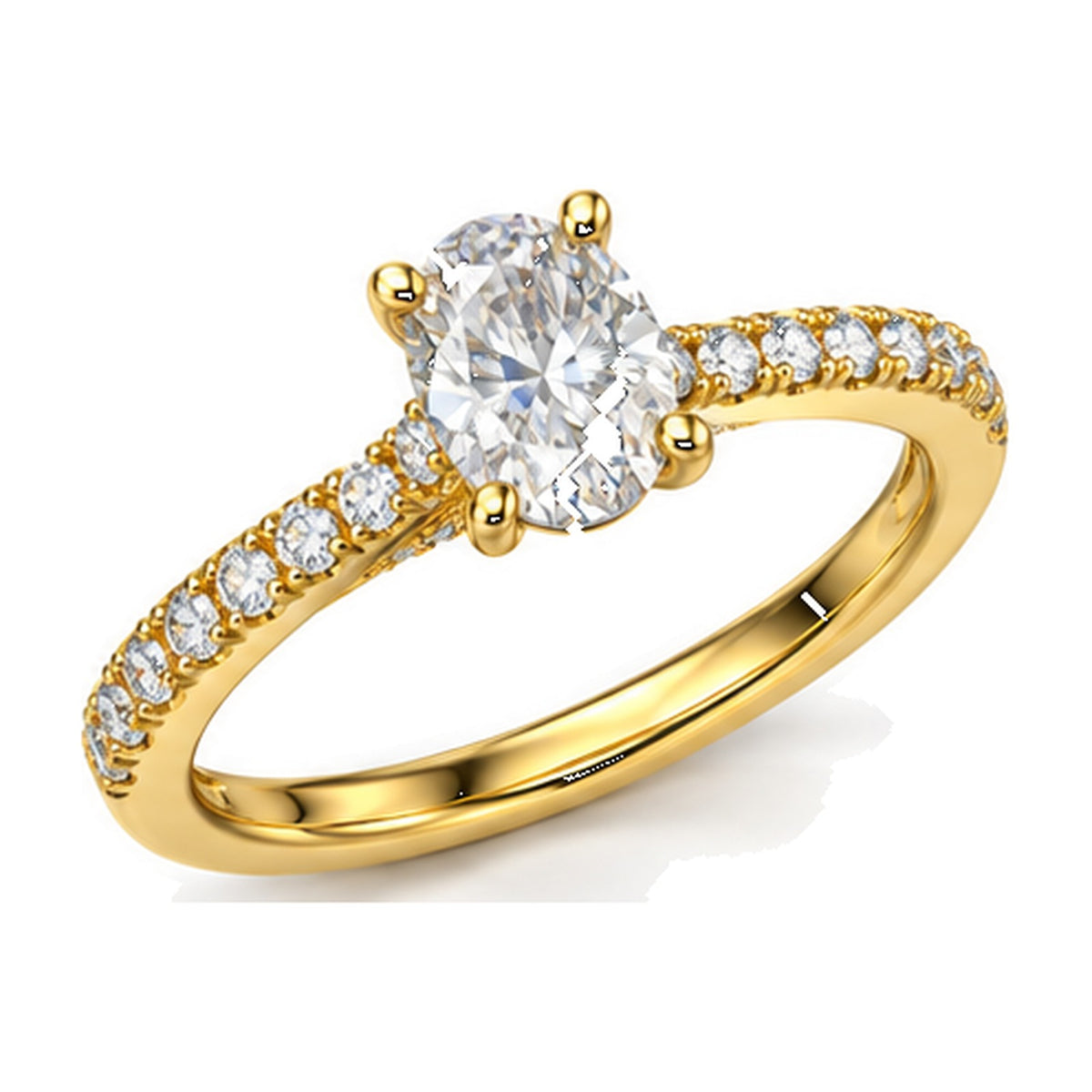 Oval Solitaire Engagement Ring with Pavé Crossover Shank, 0.75 ct angle view