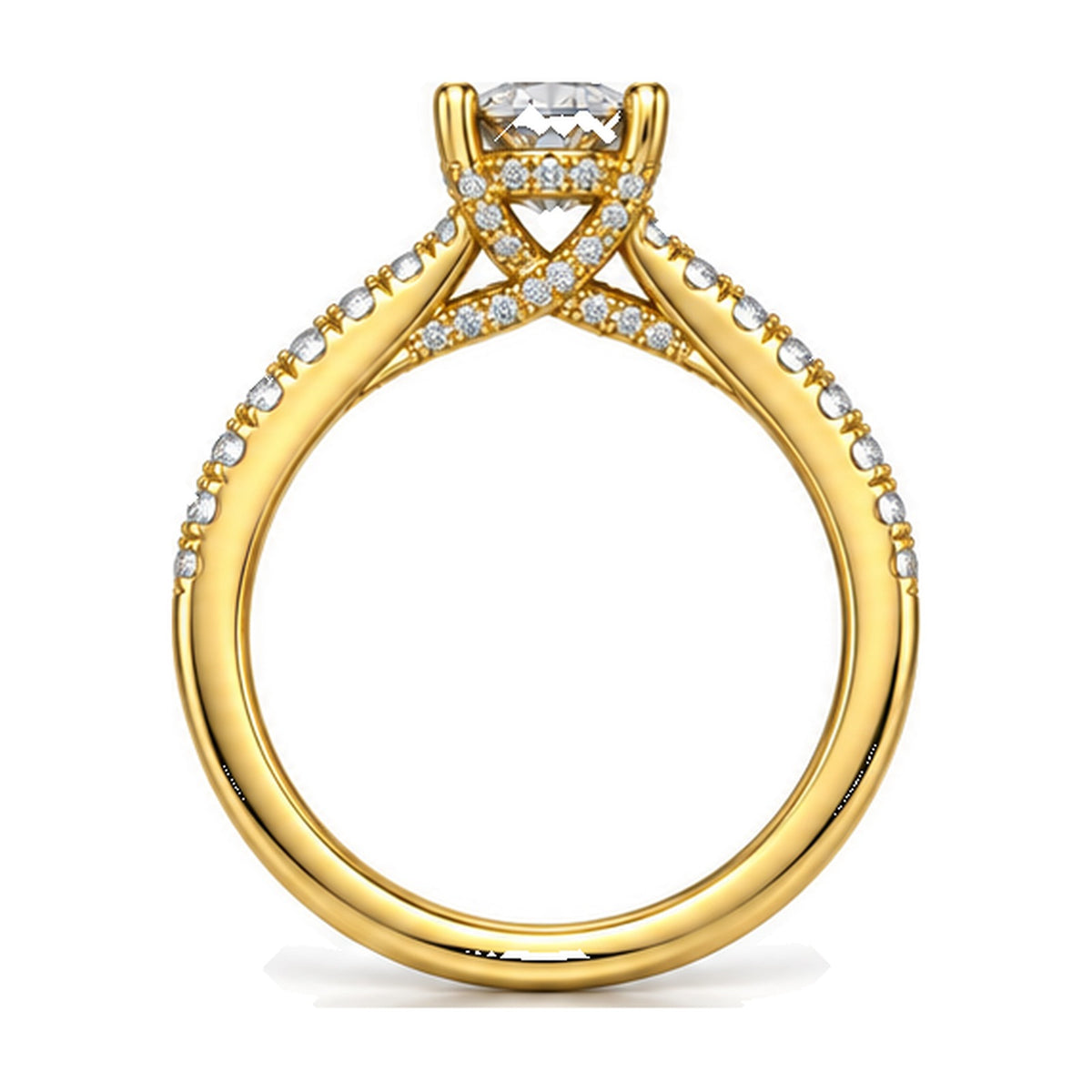 Oval Solitaire Engagement Ring with Pavé Crossover Shank, 0.75 ct back view