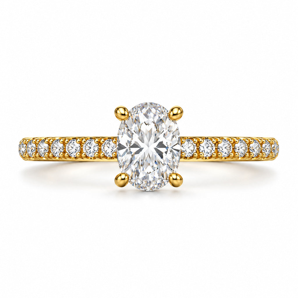 Oval Solitaire Engagement Ring with Pavé Crossover Shank, 0.75 ct front view