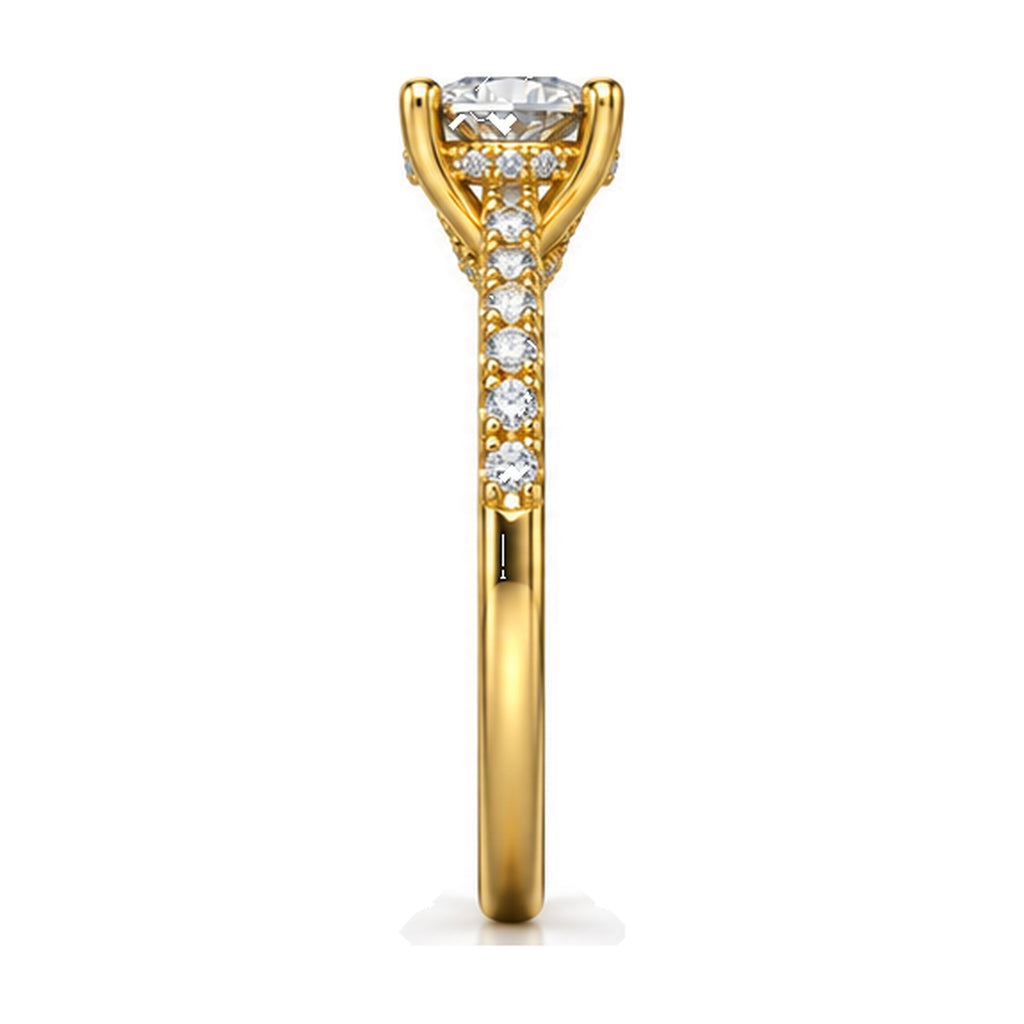 Oval Solitaire Engagement Ring with Pavé Crossover Shank, 0.75 ct side view