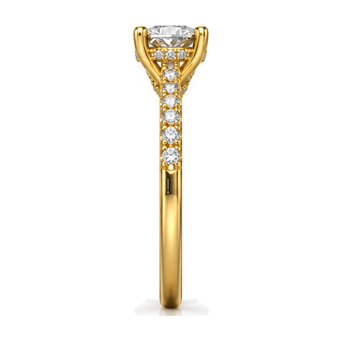 Oval Solitaire Engagement Ring with Pavé Crossover Shank, 0.75 ct side view