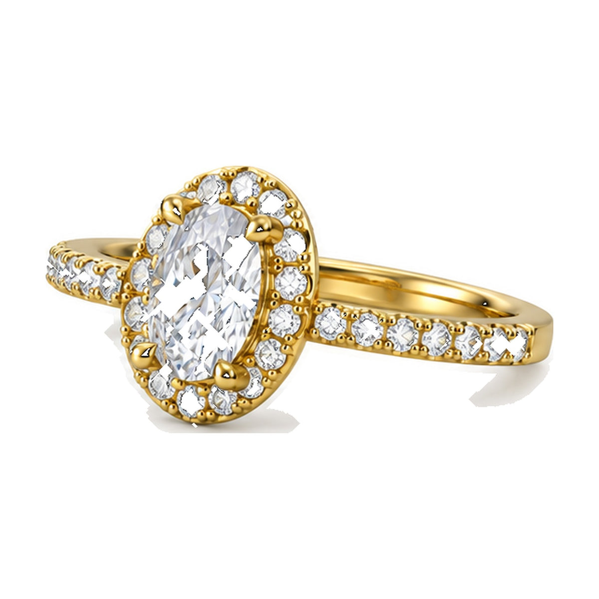 Oval Halo Pavé Engagement Ring, 1 ct angle view