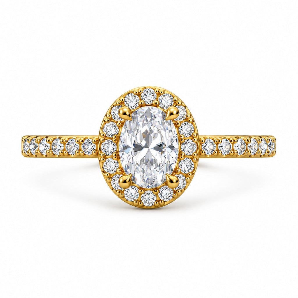 Oval Halo Pavé Engagement Ring, 1 ct front view