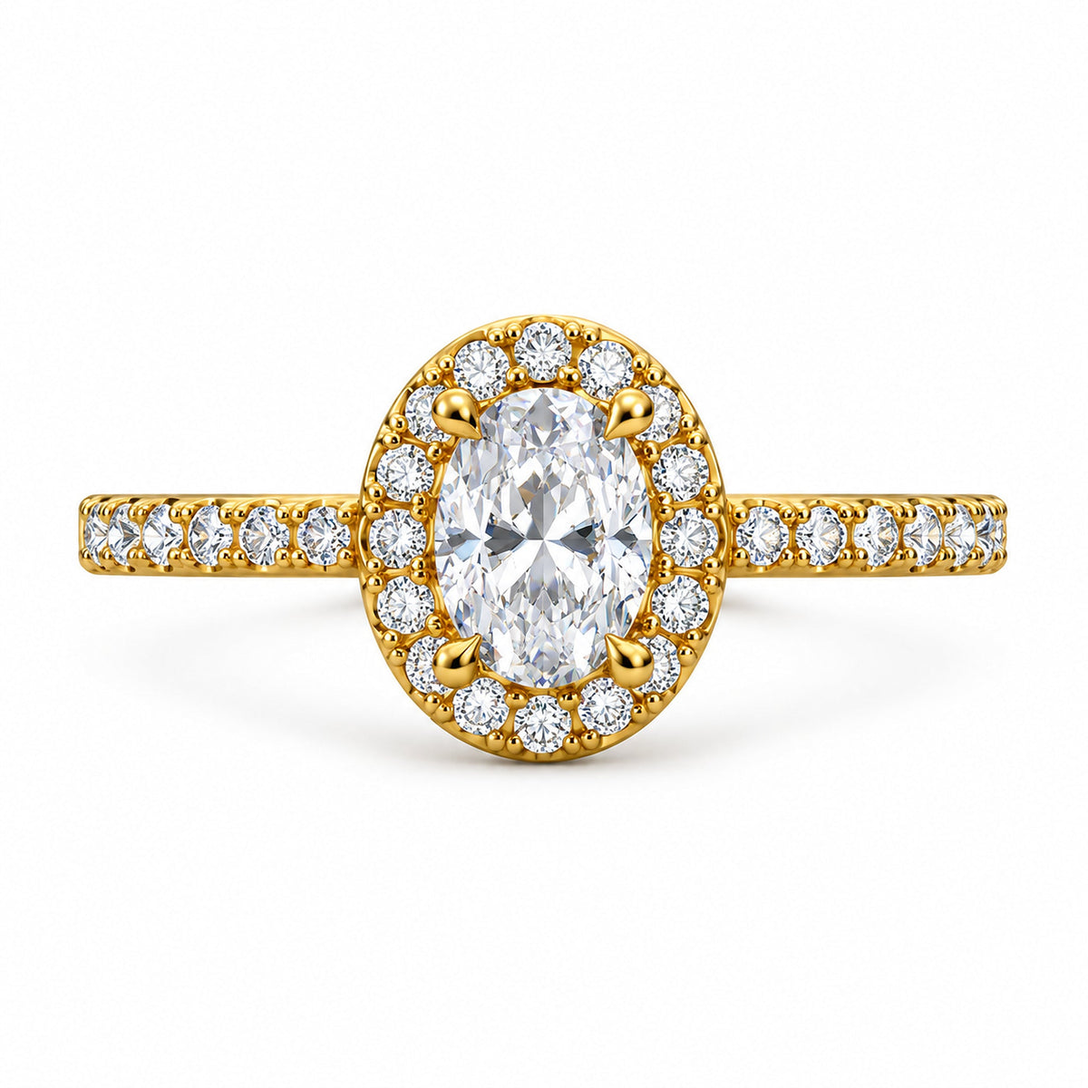 Oval Halo Pavé Engagement Ring, 1 ct front view