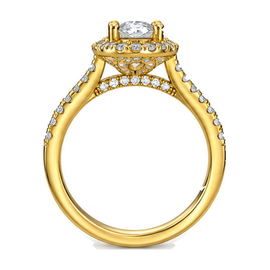 Oval Halo Pavé Engagement Ring, 1 ct side view