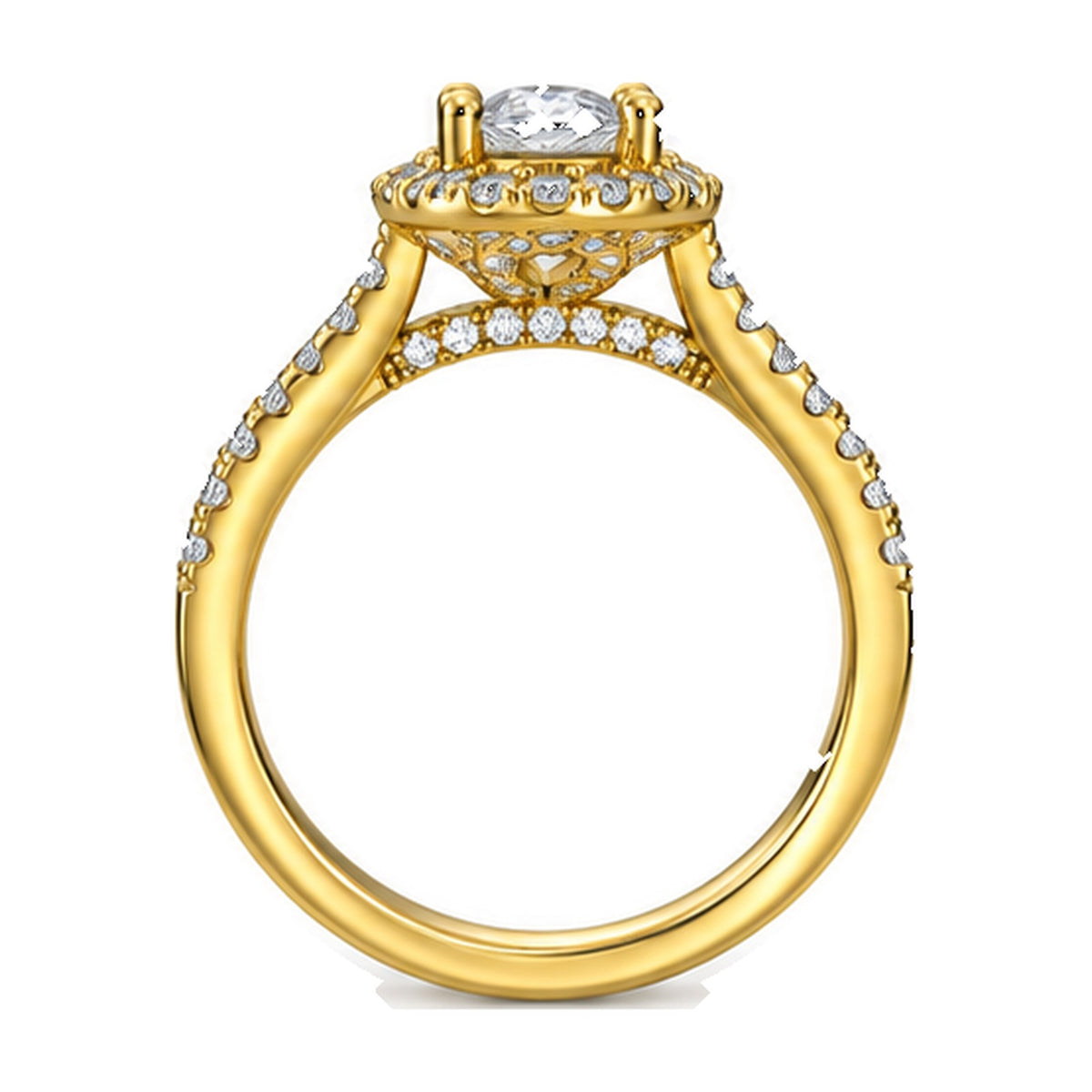 Oval Halo Pavé Engagement Ring, 1 ct side view