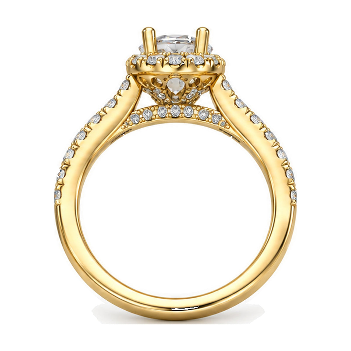 Oval Halo Pavé Engagement Ring, 0.50 ct back view