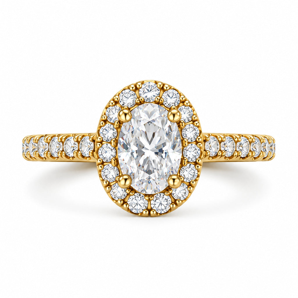 Oval Halo Pavé Engagement Ring, 0.50 ct front view