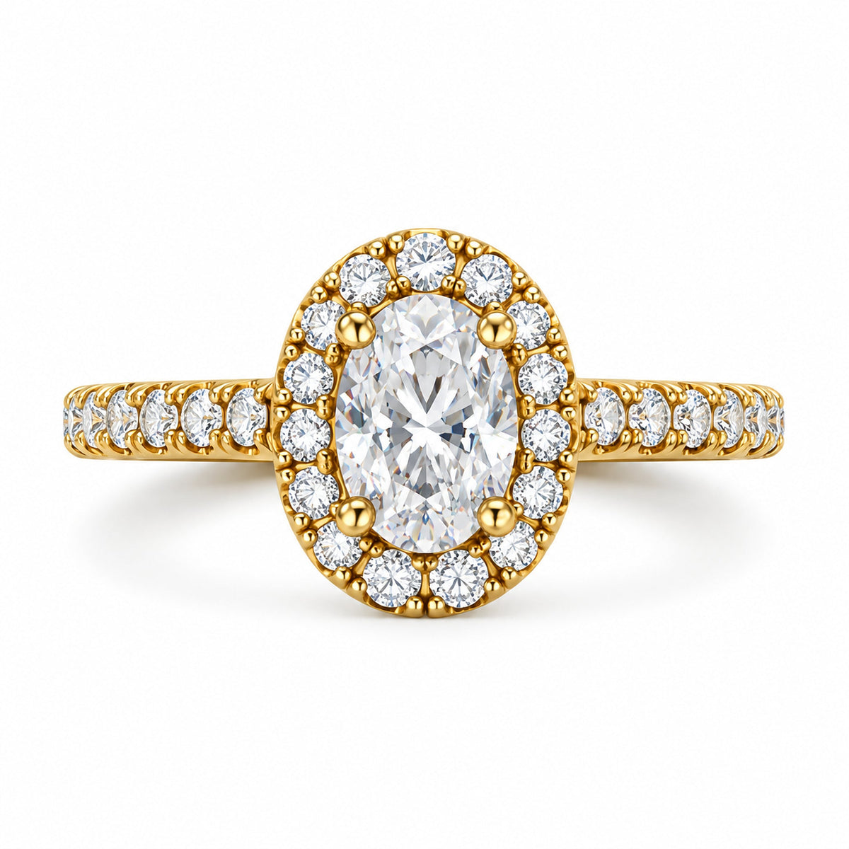 Oval Halo Pavé Engagement Ring, 0.50 ct front view