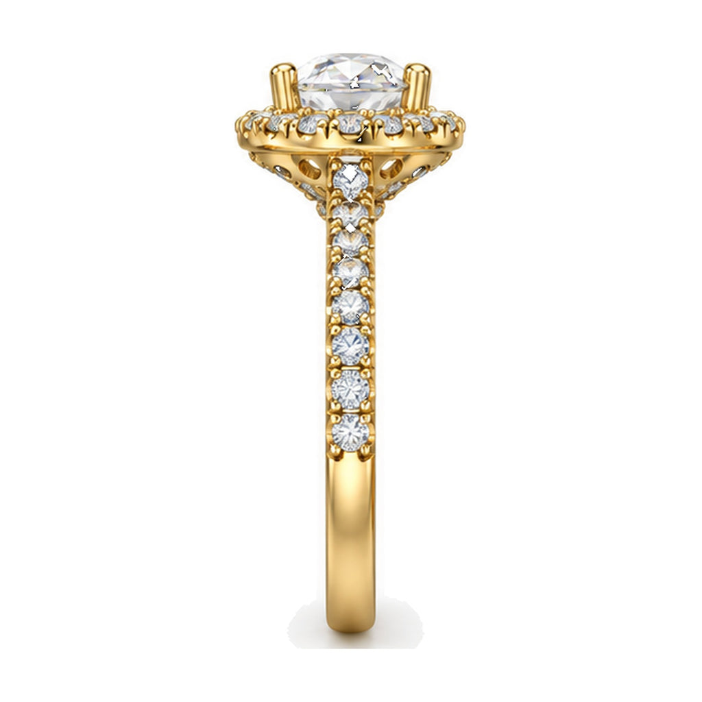 Oval Halo Pavé Engagement Ring, 0.50 ct side view