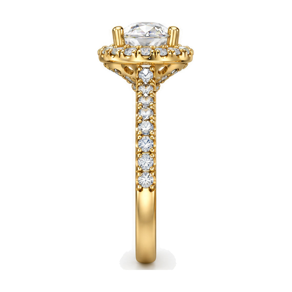 Oval Halo Pavé Engagement Ring, 0.50 ct side view