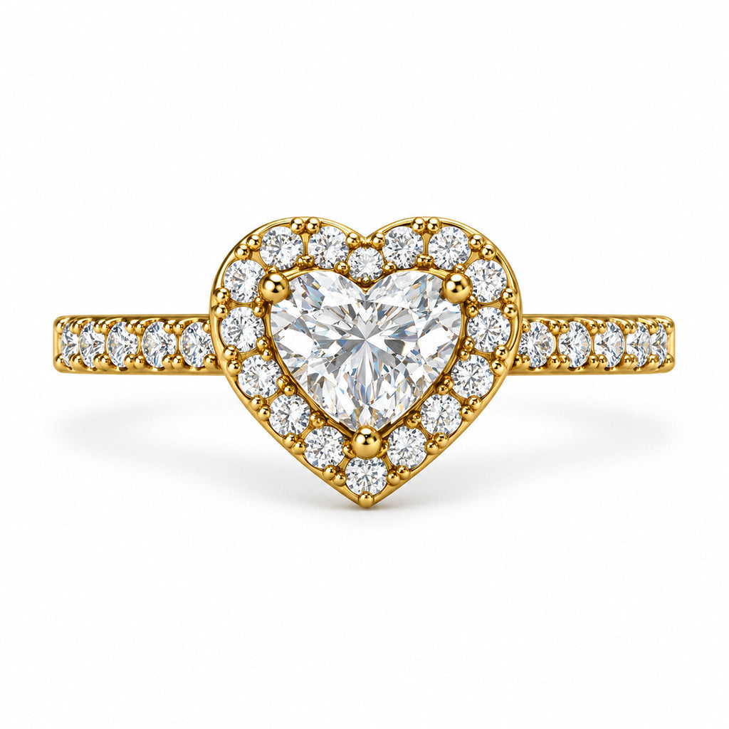 Heart Halo Pavé Engagement Ring, 0.75 ct front view