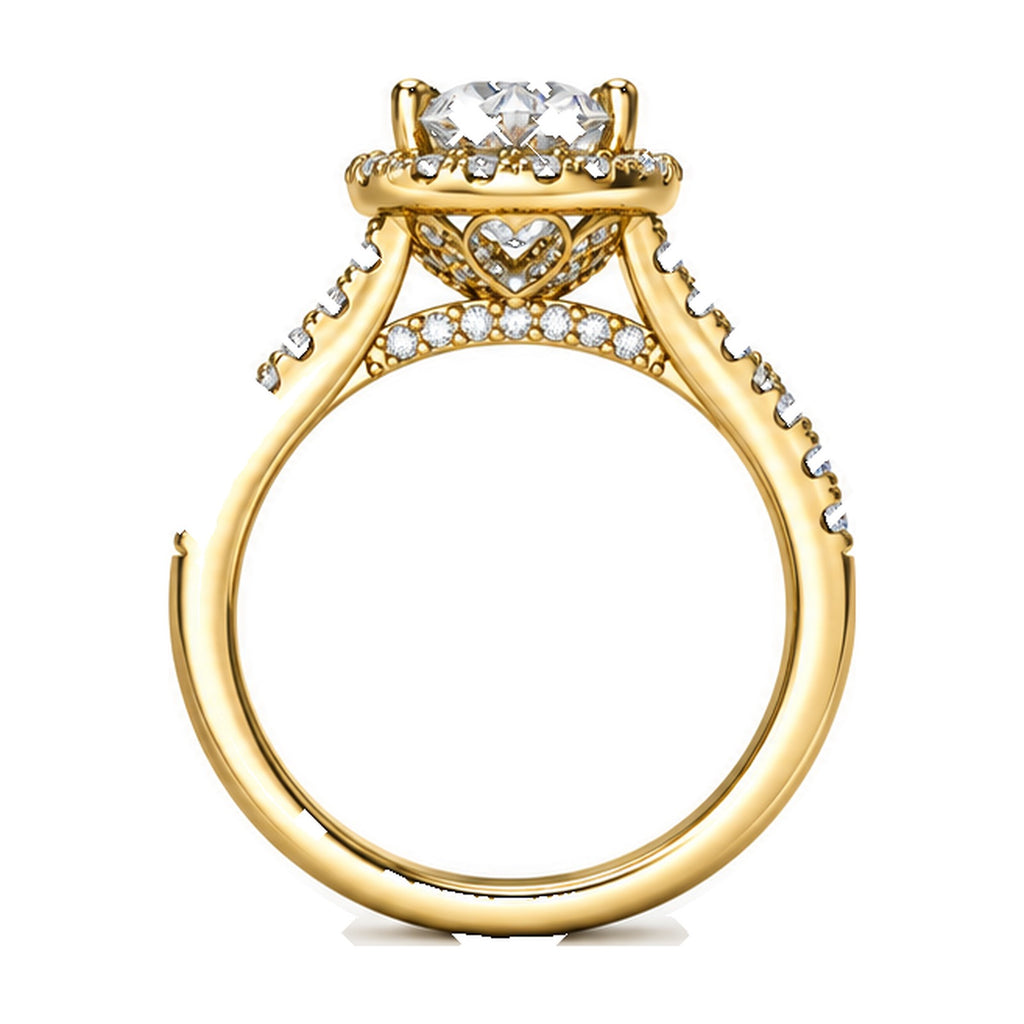 Heart Halo Pavé Engagement Ring, 0.75 ct side view