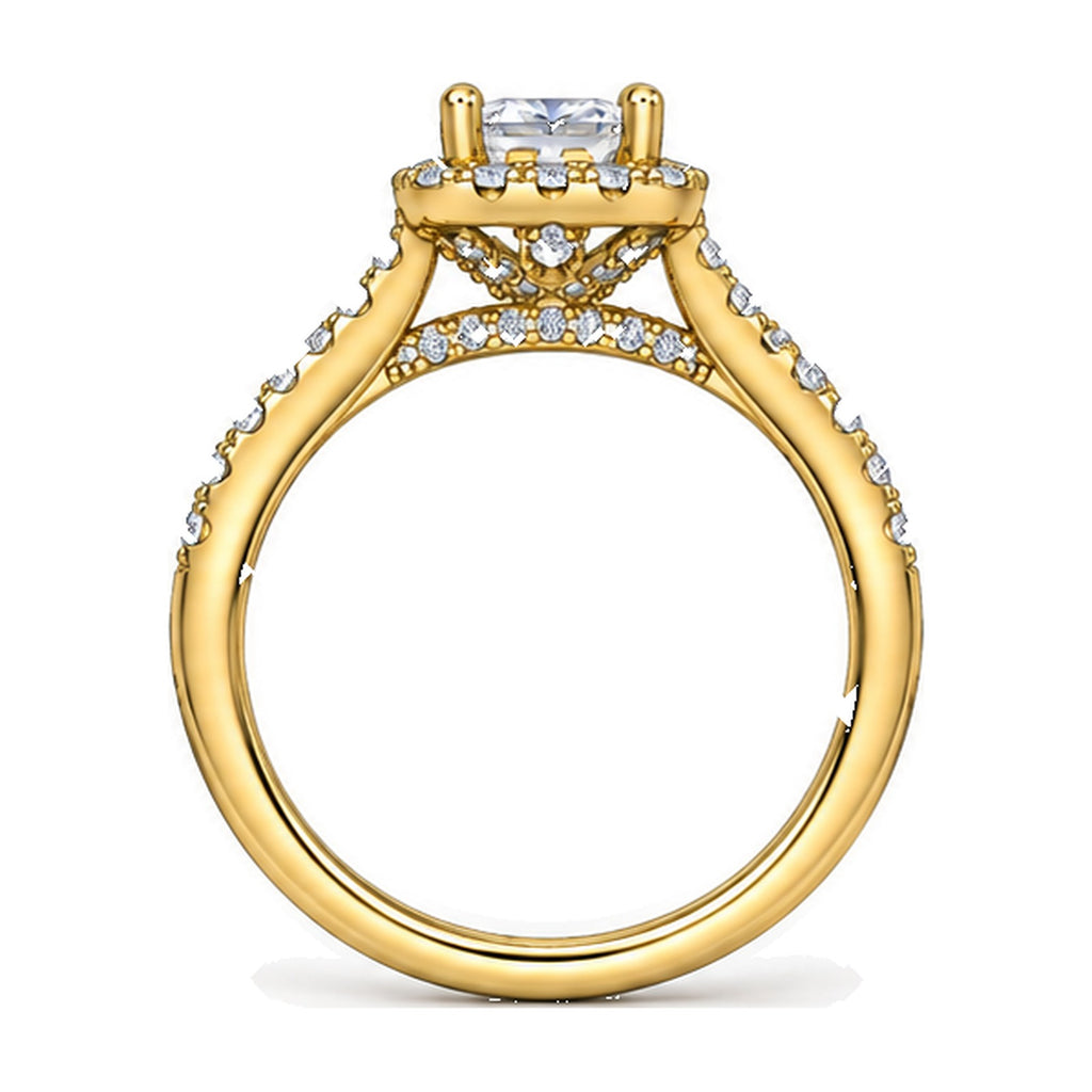 Cushion Halo Pavé Engagement Ring, 1 ct back view