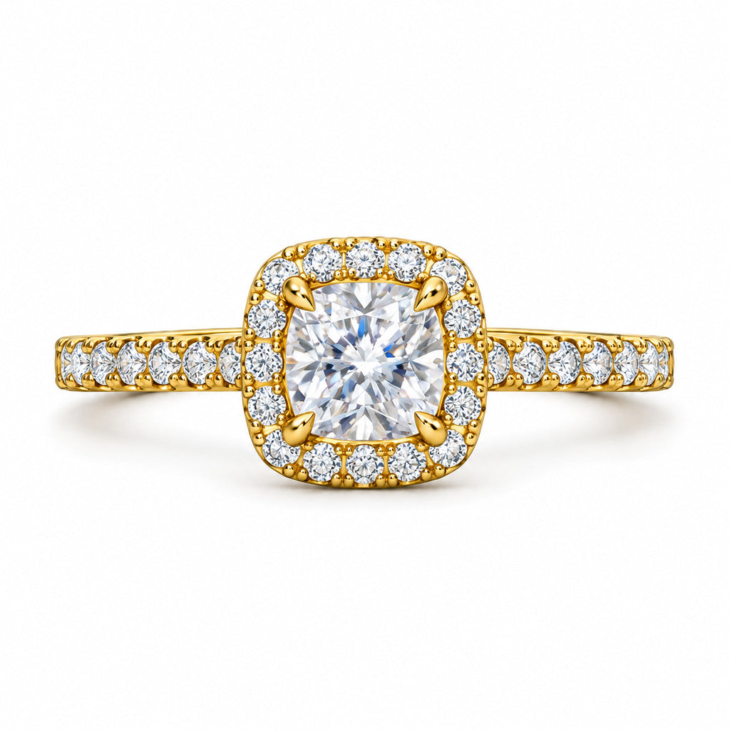 Cushion Halo Pavé Engagement Ring, 1 ct front view
